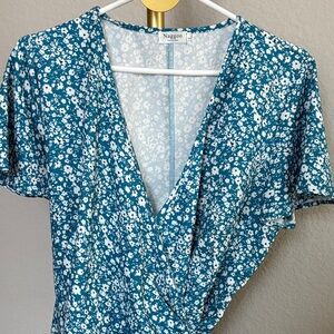 Teal Floral Wrap Women's Top